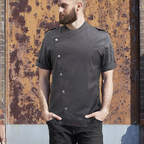 Kurzarm Jeanskochjacke vintage black ROCK CHEF®-Stage2